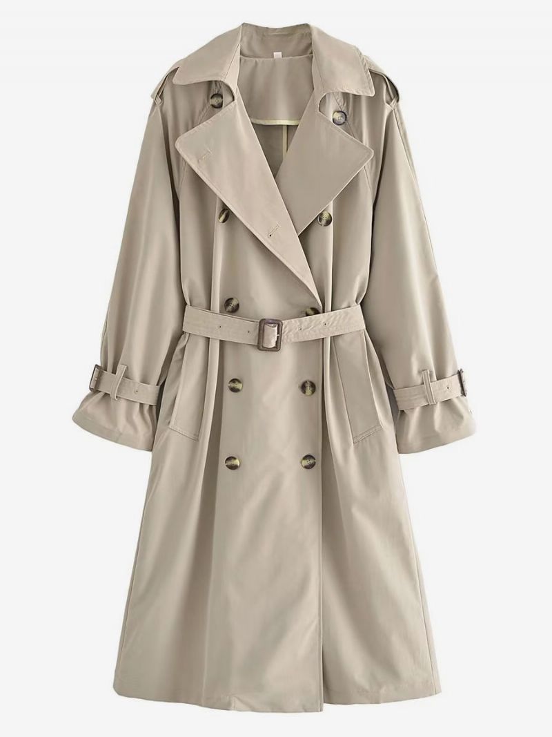 Trenchcoat För Kvinnor Khaki Turndown-krage Långärmad Ytterkläder - Kaki