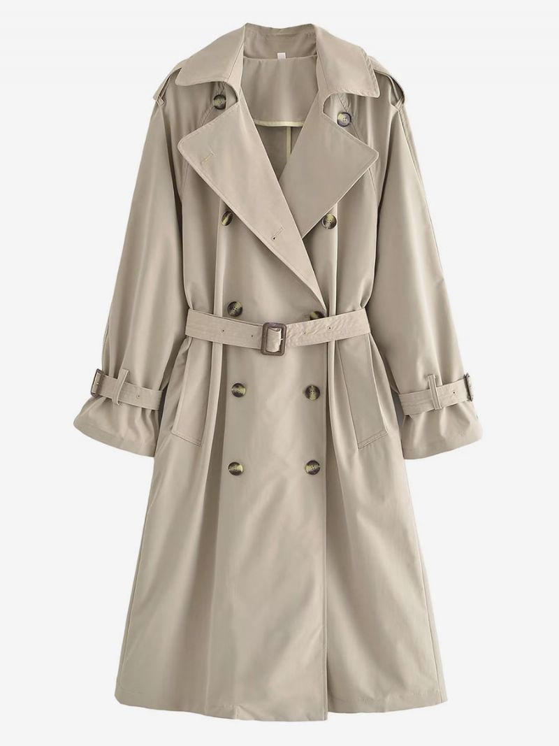 Trenchcoat För Kvinnor Khaki Turndown-krage Långärmad Ytterkläder - Kaki