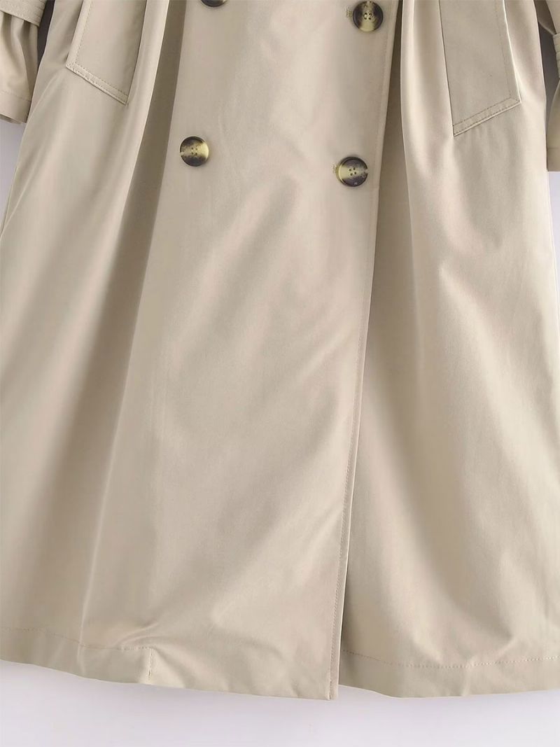 Trenchcoat För Kvinnor Khaki Turndown-krage Långärmad Ytterkläder - Kaki