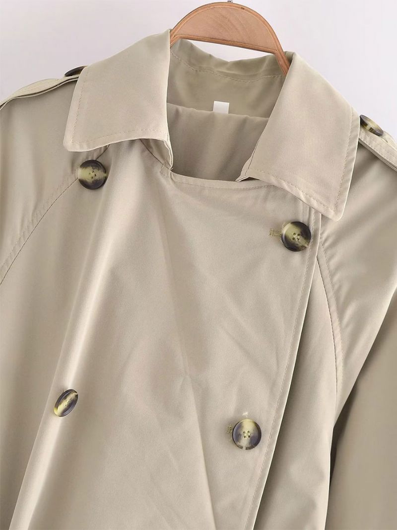 Trenchcoat För Kvinnor Khaki Turndown-krage Långärmad Ytterkläder - Kaki