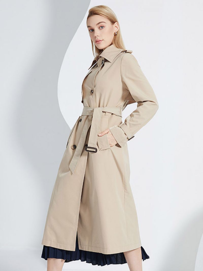 Trenchcoat För Kvinnor Lapel Double Breasted Chic Höst Vår Ytterkläder - Khaki