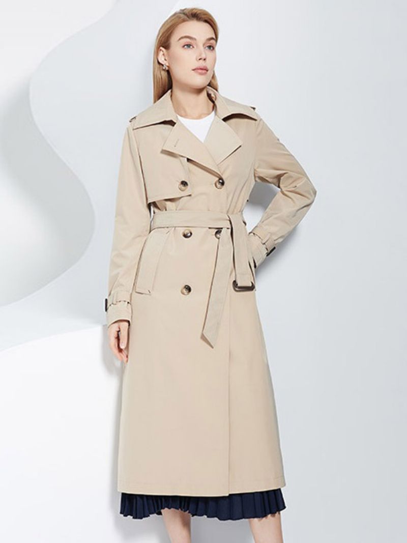 Trenchcoat För Kvinnor Lapel Double Breasted Chic Höst Vår Ytterkläder - Khaki