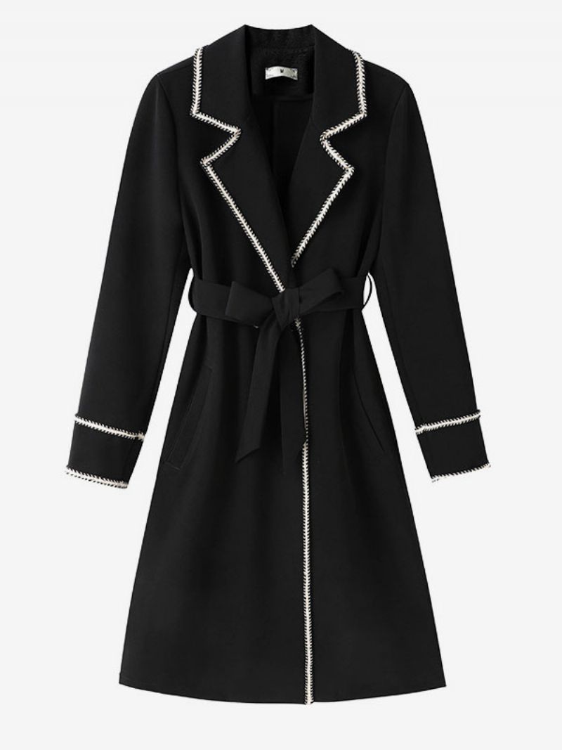 Trenchcoat För Kvinnor Lapel Long Sleeves Fall Ytterkläder - Svart