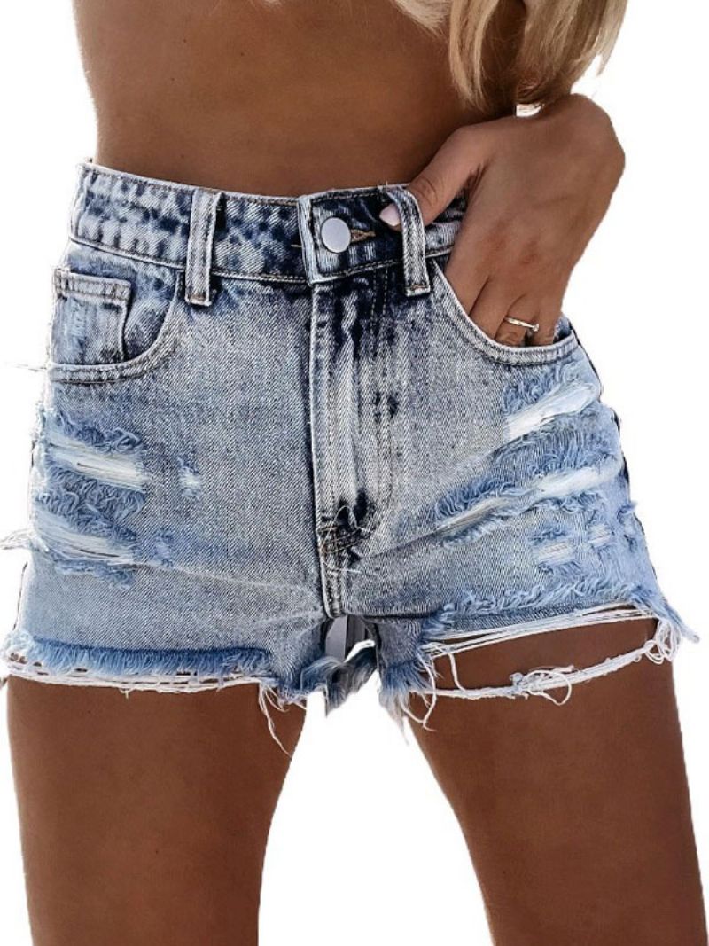 Dam Jeans Ljusblå Dragkedja Flugknappar Raka Casual Cowboy Jeansshorts