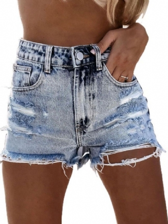 Dam Jeans Ljusblå Dragkedja Flugknappar Raka Casual Cowboy Jeansshorts