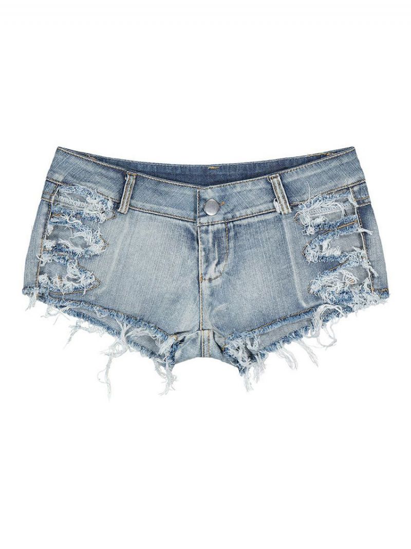 Dam Jeansshorts Dragkedja Gylf Layered Oregelbunden Upphöjd Midja Cowboy Skinny Summer Shorts - Baby Blå