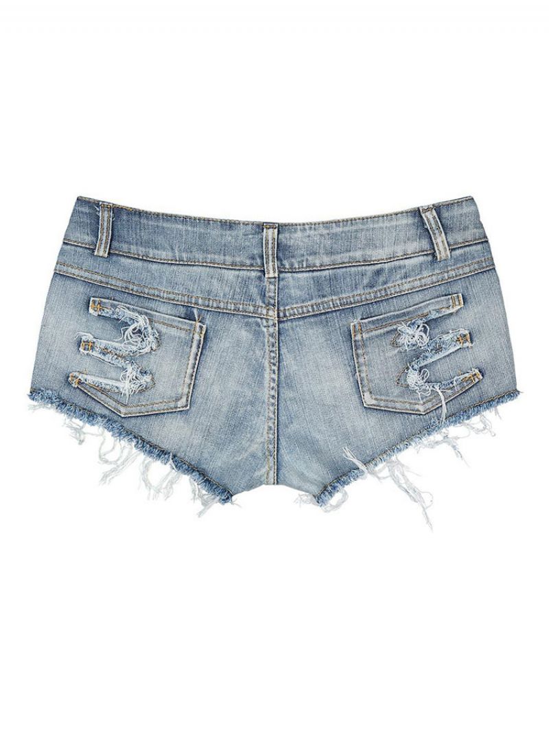 Dam Jeansshorts Dragkedja Gylf Layered Oregelbunden Upphöjd Midja Cowboy Skinny Summer Shorts - Baby Blå