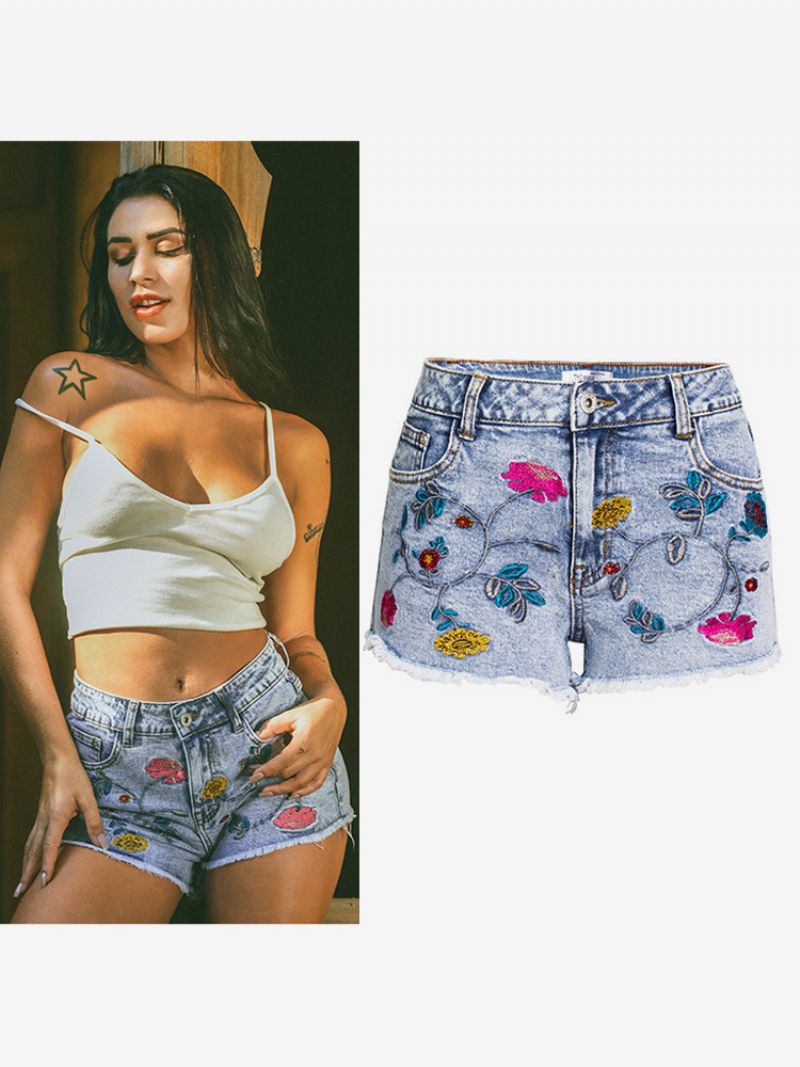 Damshorts Chic Broderad Bomull - Ljus Himmelsblå