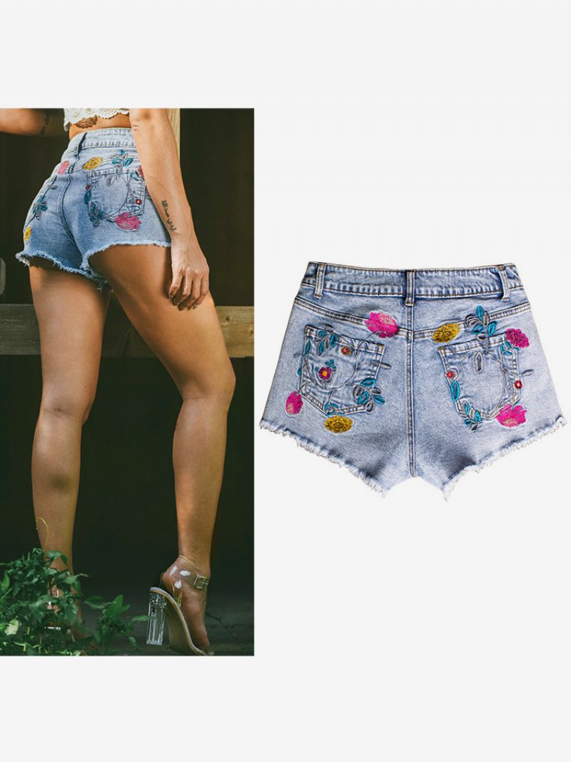 Damshorts Chic Broderad Bomull - Ljus Himmelsblå