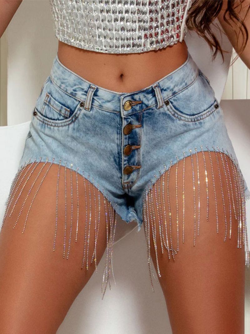 Damshorts Fringe Polyester Casual - Ljus Himmelsblå