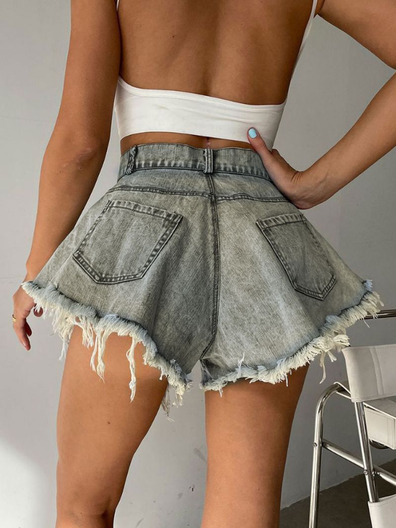 Shorts För Kvinnor Fringe Denim Cowboy Bottoms - Ljus Himmelsblå