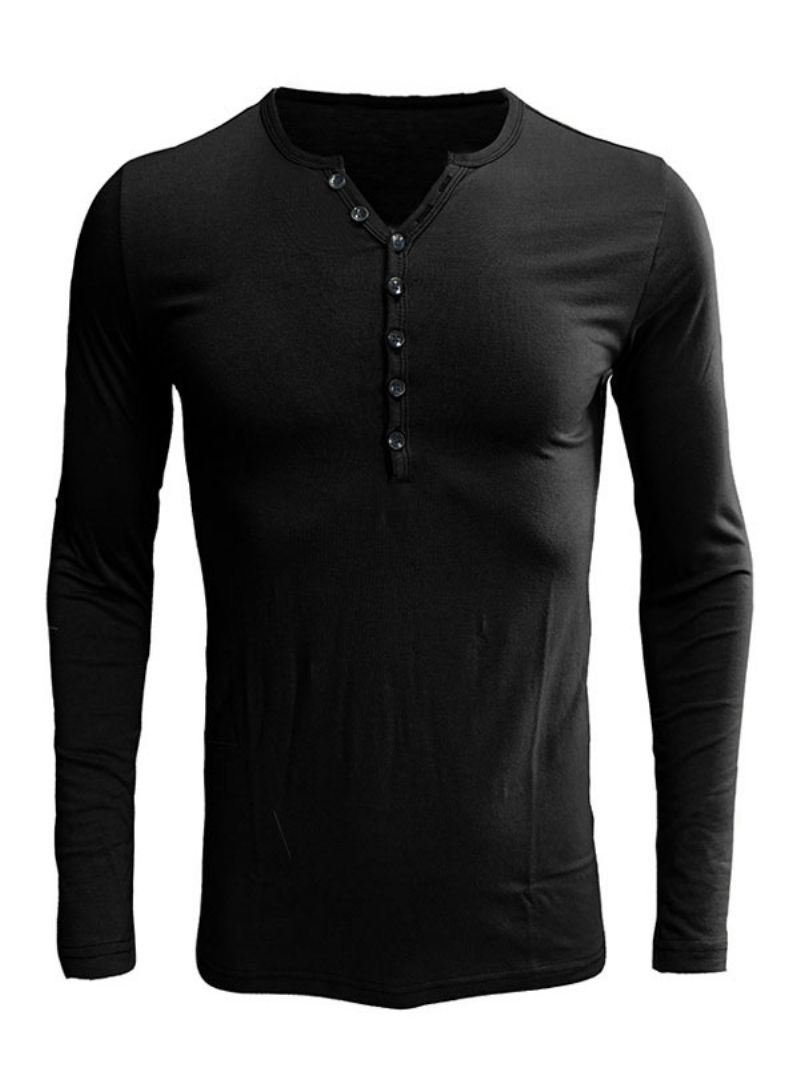 Herr T-shirts Casual Jewel Neck Långa Ärmar - Svart