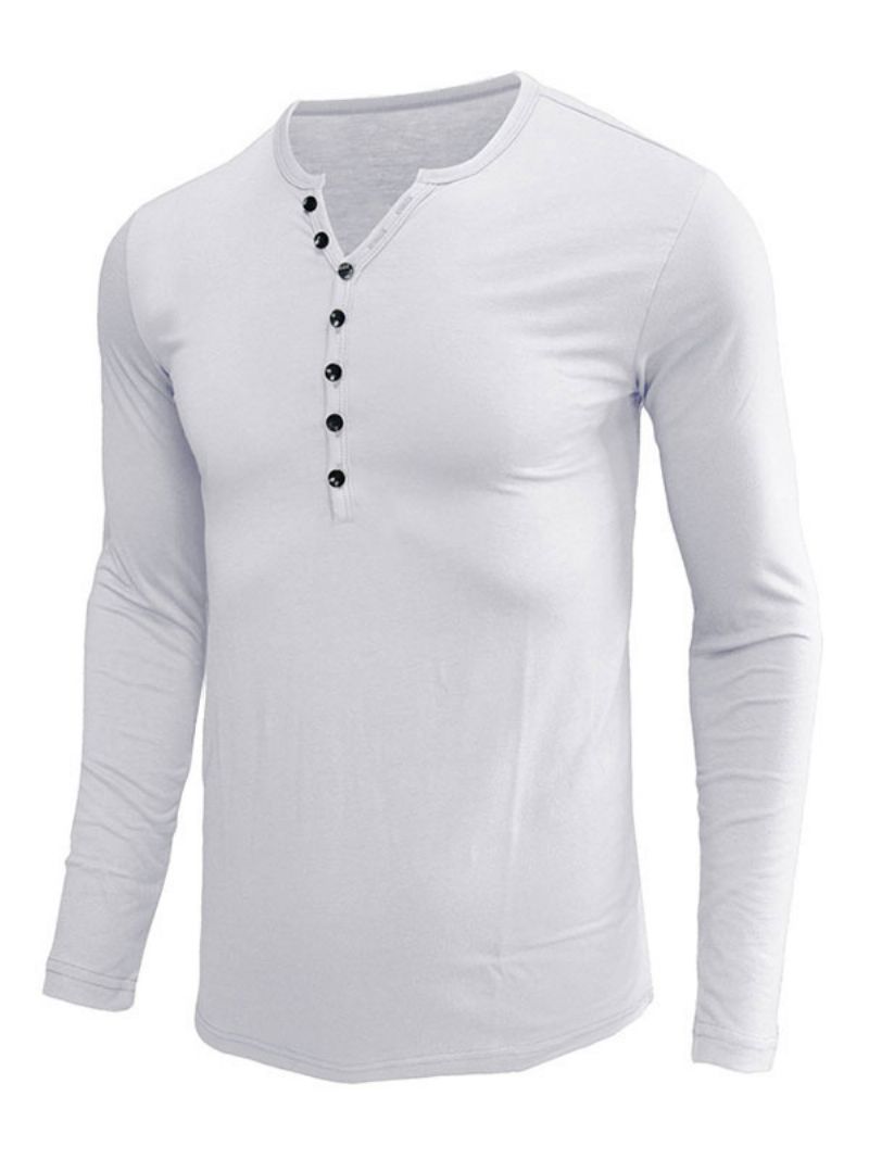 Herr T-shirts Casual Jewel Neck Långa Ärmar - Vit