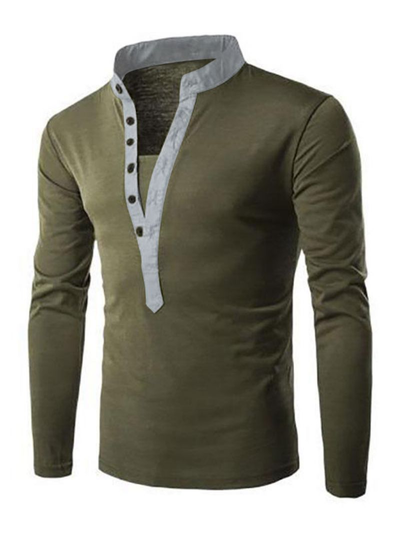 Herr T-shirts Chic Jewel Neck Långa Ärmar - Hunter Green