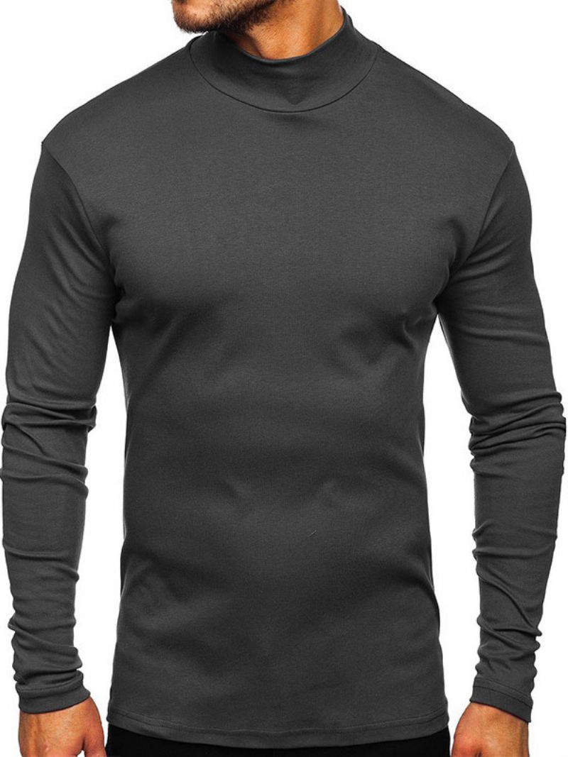 T-shirts För Män Casual Hög Krage Överdimensionerade Långa Ärmar - Deep Grey