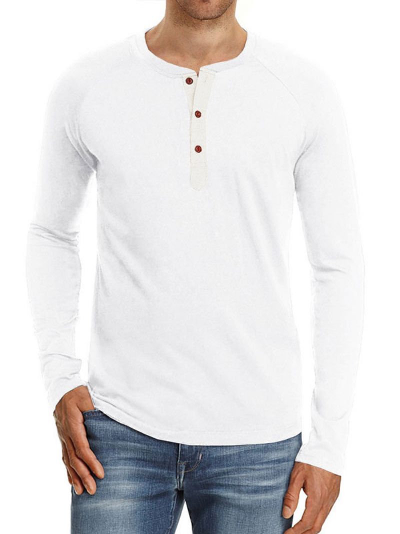 T-shirts För Män Casual Jewel Neck Oversized Långa Ärmar - Vit