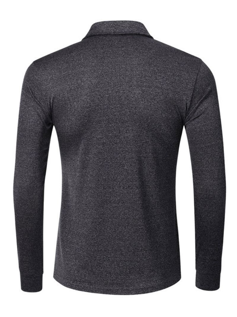 T-shirts För Män Casual Turndown-krage Överdimensionerade Långa Ärmar - Deep Grey