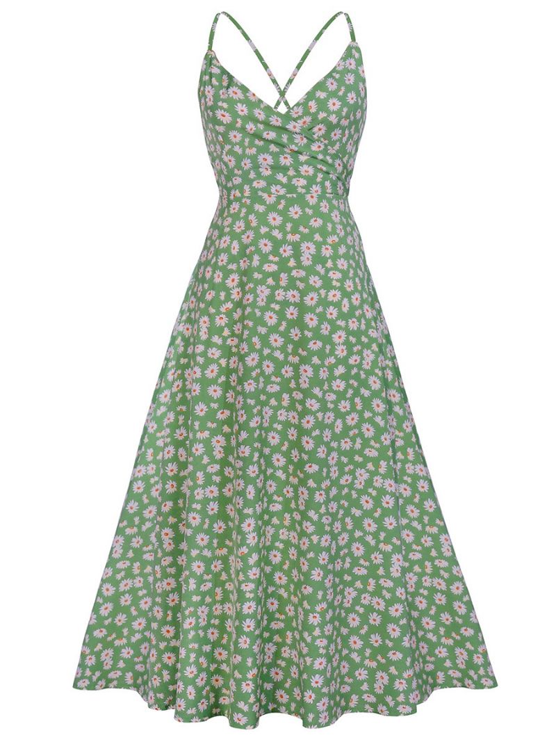 Kvinnors Solrossommarklänningar Ditsy Blommönster Beach Swing Dress - Gräsgrön