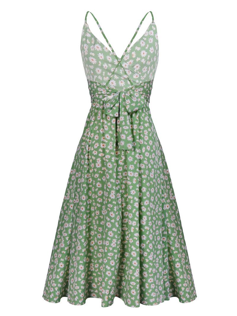 Kvinnors Solrossommarklänningar Ditsy Blommönster Beach Swing Dress - Gräsgrön