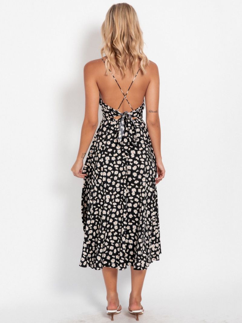 Kvinnors Solrossommarklänningar Ditsy Blommönster Beach Swing Dress - Svart