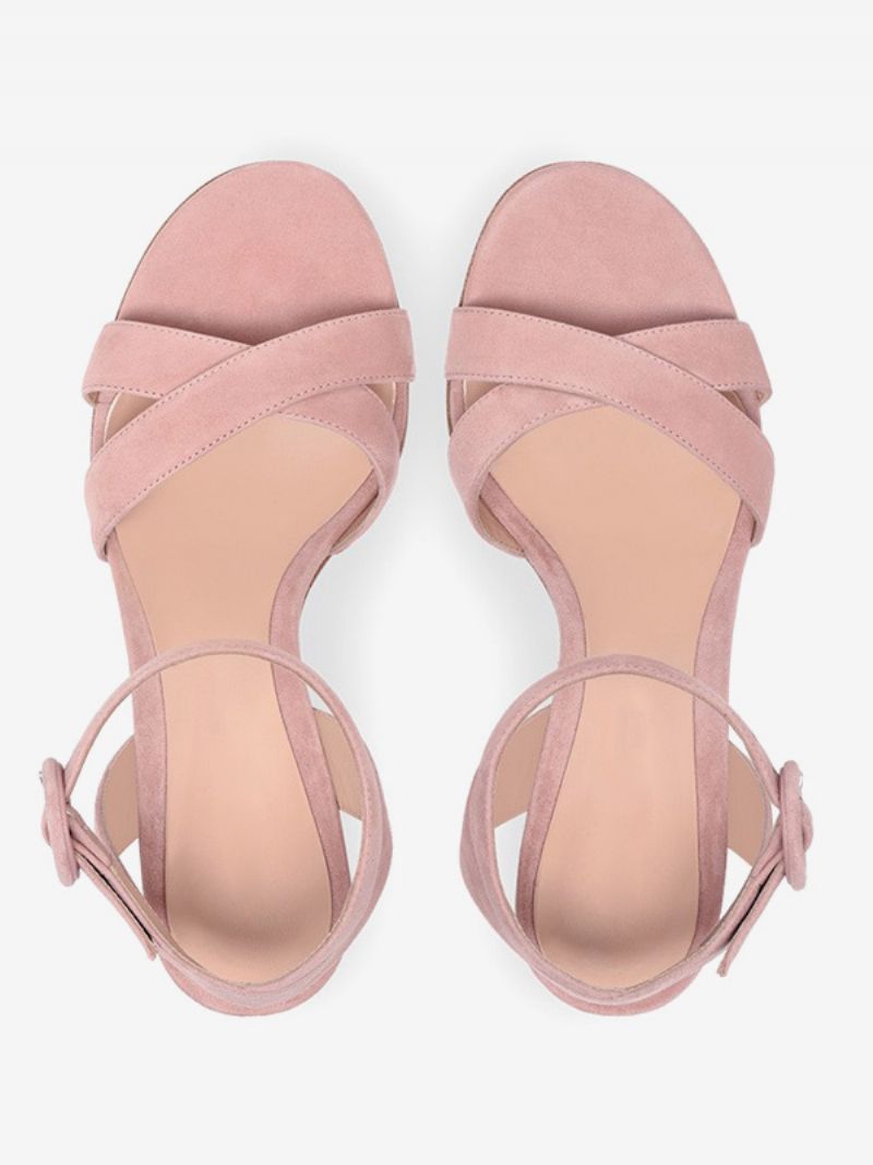 Block Häl Sandaler Kvinnor Öppen Toe Mid Heel Ankel Strap Prom Skor - Rosa