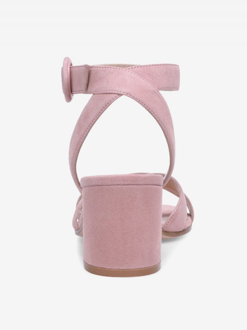 Block Häl Sandaler Kvinnor Öppen Toe Mid Heel Ankel Strap Prom Skor - Rosa