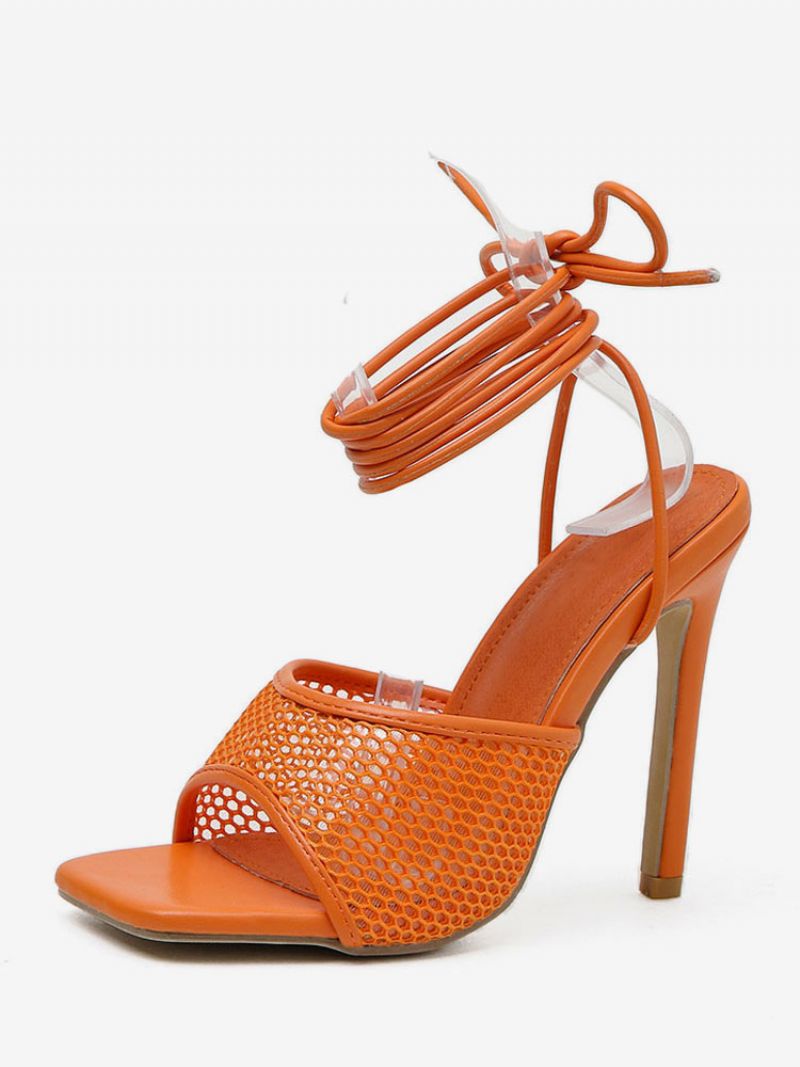 Dam Mesh Strappy Stiletto Prom Heel Sandaler