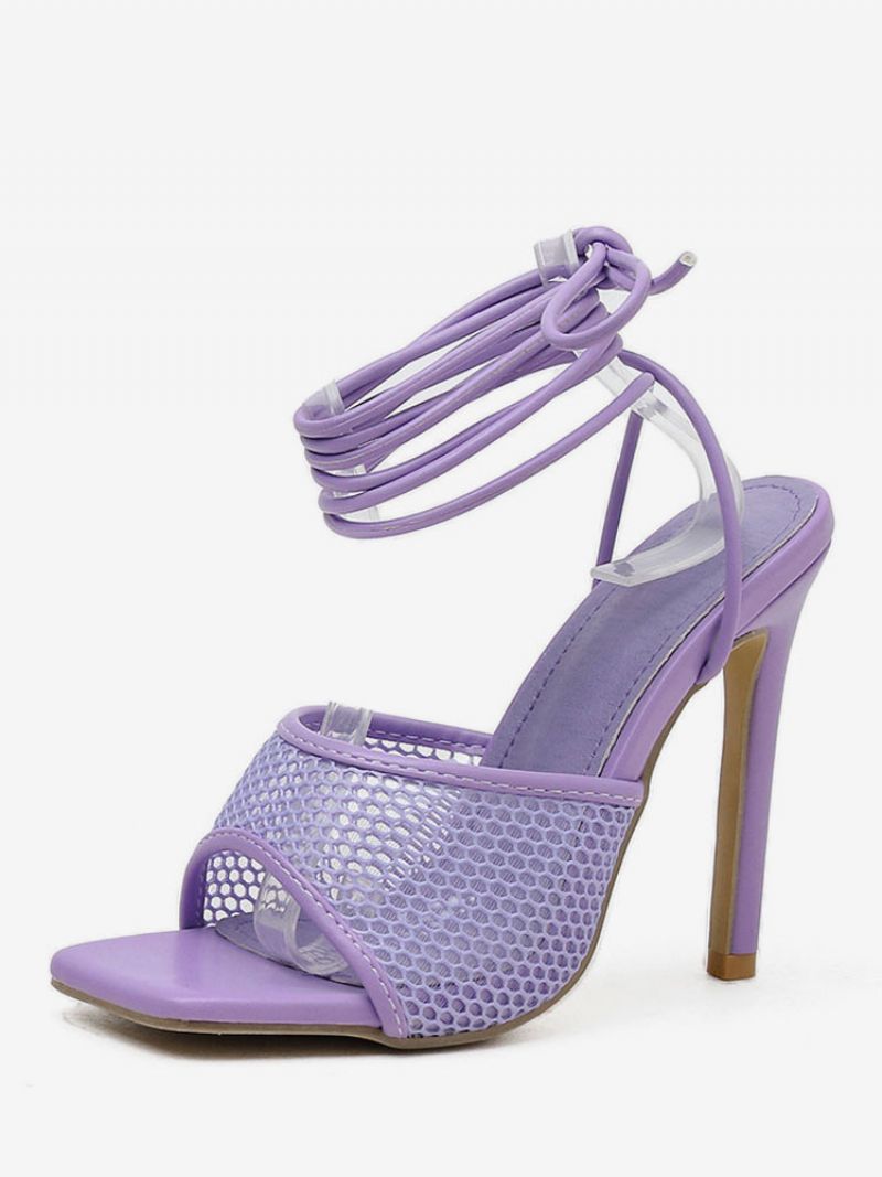 Dam Mesh Strappy Stiletto Prom Heel Sandaler - Lila