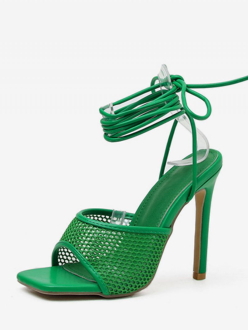 Dam Mesh Strappy Stiletto Prom Heel Sandaler - Grön