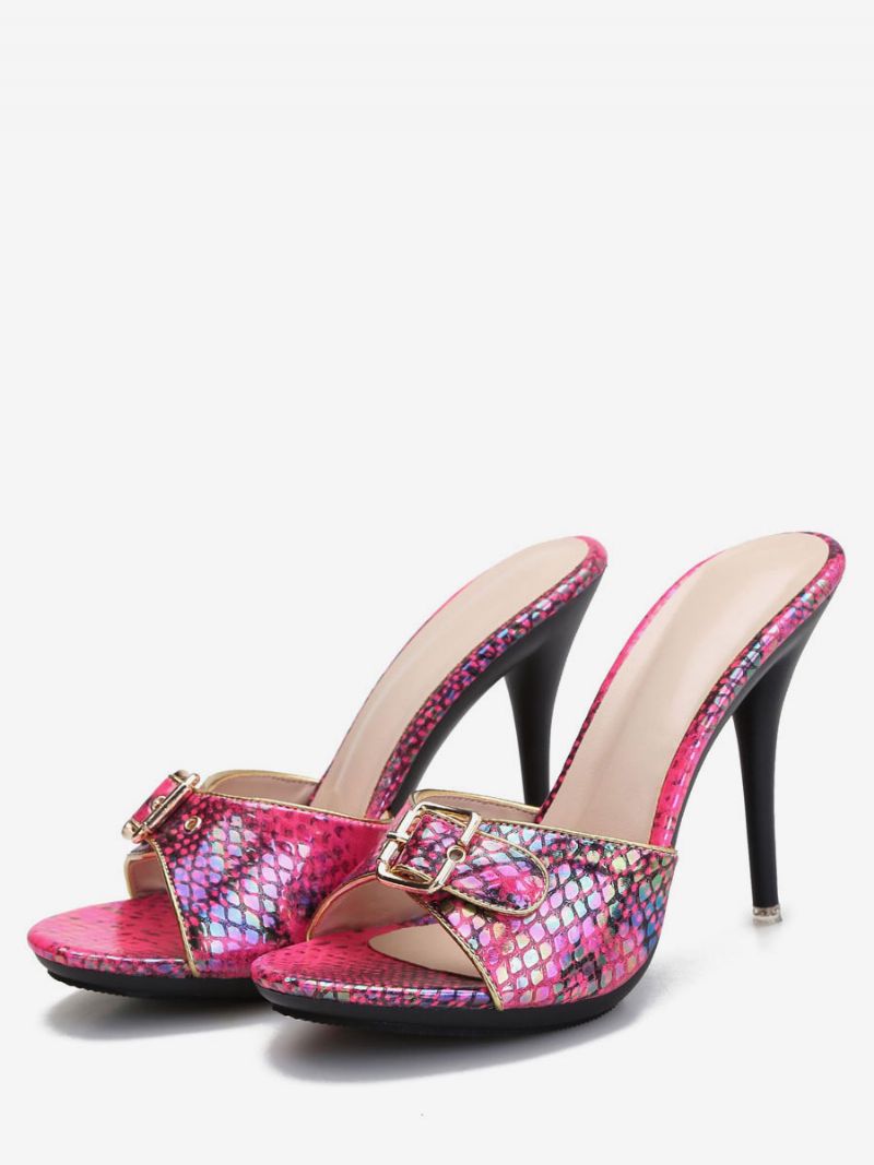 Dam Python Stiletto Heel Mule Sandaler Med Spänne - Rose