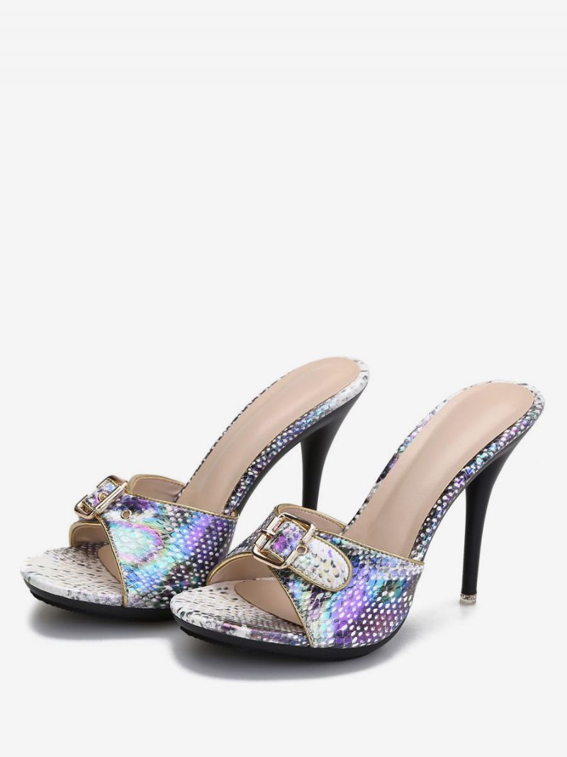 Dam Python Stiletto Heel Mule Sandaler Med Spänne - Royal Purple