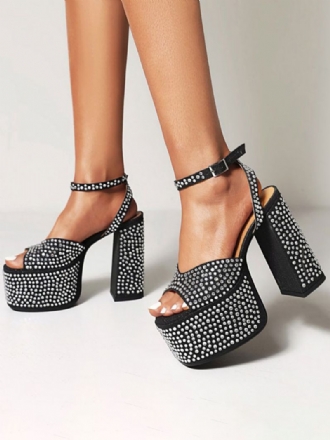 Dam Rhinestones Ankel Strap Platform Klackar