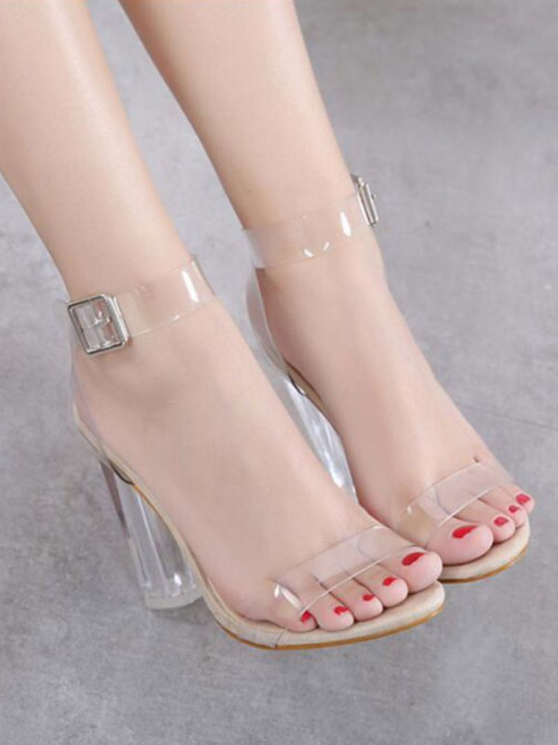 Damers Genomskinliga Pvc Sexiga Chunky Prom Heel Sandaler - Transparent