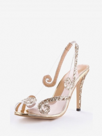 Dampaljetter Med Slingback Klackar Peep Toe Stiletto Prom Heel Sandaler