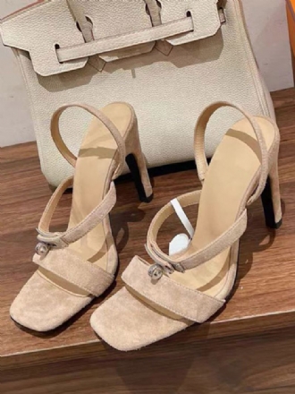 Damsandaler Med Hög Klack I Mocka Fyrkantig Tåspänne Detalj Strappy Sandalskor