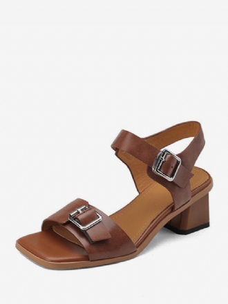 Gladiatorsandaler För Kvinnor Spänne Street Wear Pu-lädersandaler Fyrkantig Tå Chunky Heel Coffee Brown