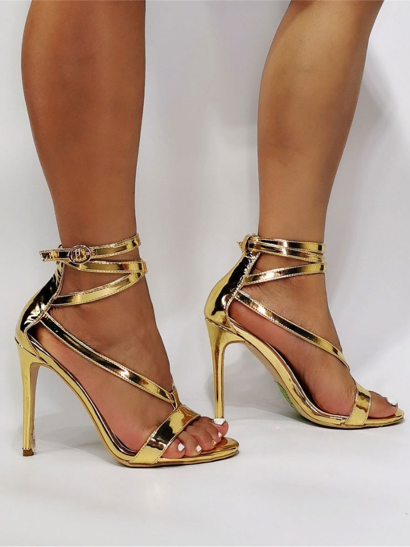 Guld Sexiga Strappy Heels Stiletto Heel Evening Sandals Balskor För Kvinnor - Guld