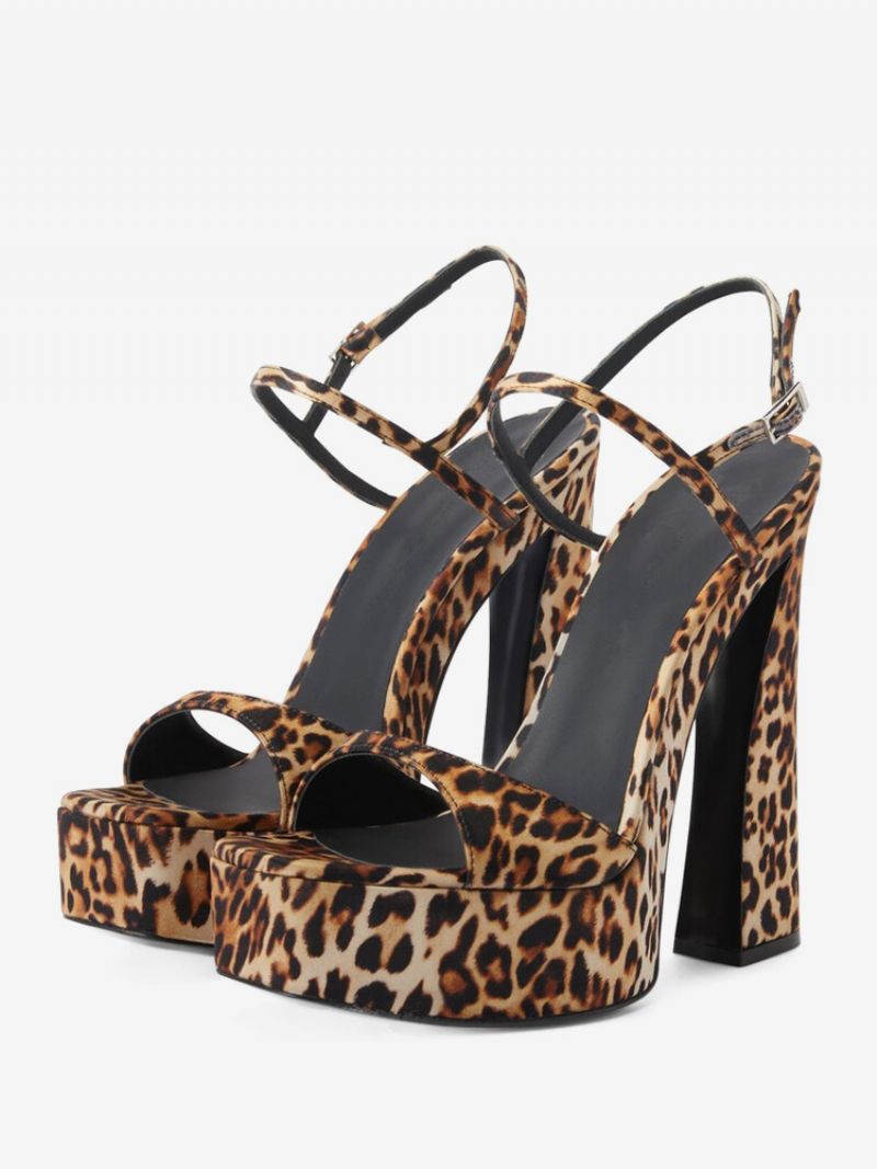 Högklackade Sandaler Black Platform Square Toe Balkskor För Kvinnor - Leopard