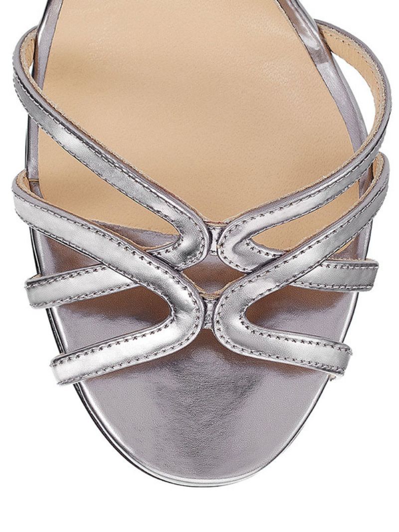 Högklackade Sandaler För Kvinnor Med Strappy Öppen Tå Slingback Stilettklacksandaler - Silver