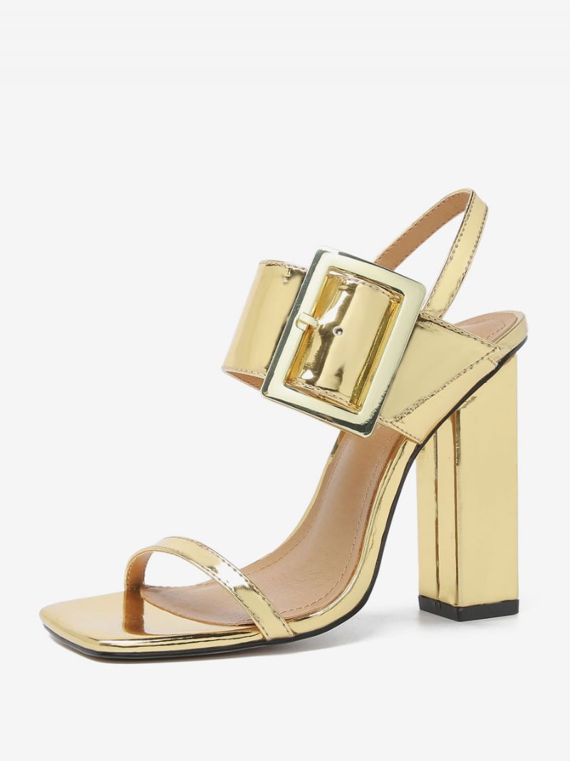 Klacksandaler För Kvinnor Chunky Heel Pu-lädersandaler - Guld