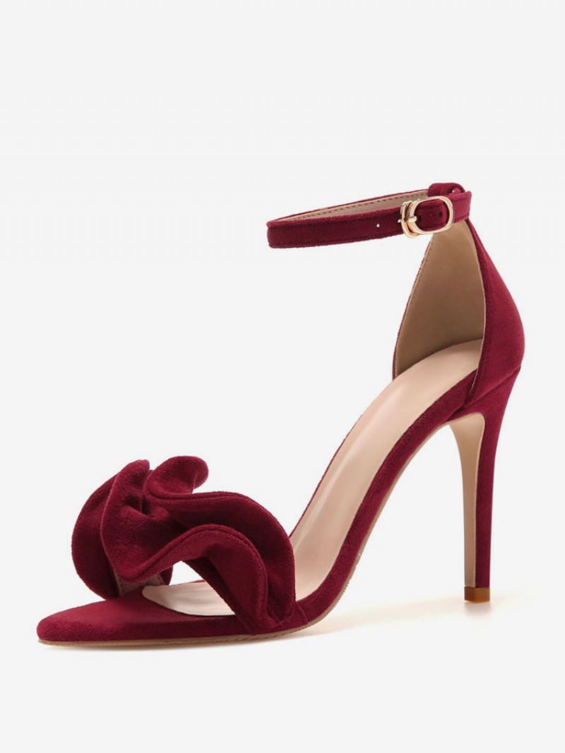 Kvinnors Burgundy Ankelrem Heel Stiletto Evening Sandaler