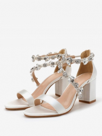 Kvinnors Phinestones Cross Over Bridal Sandaler Chunky Heel