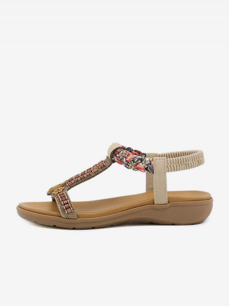 Platt Sandal För Kvinnor Öppen Tå Pu-läder Dubbade T-band Casual Slipper-sandaler - Ljusgul