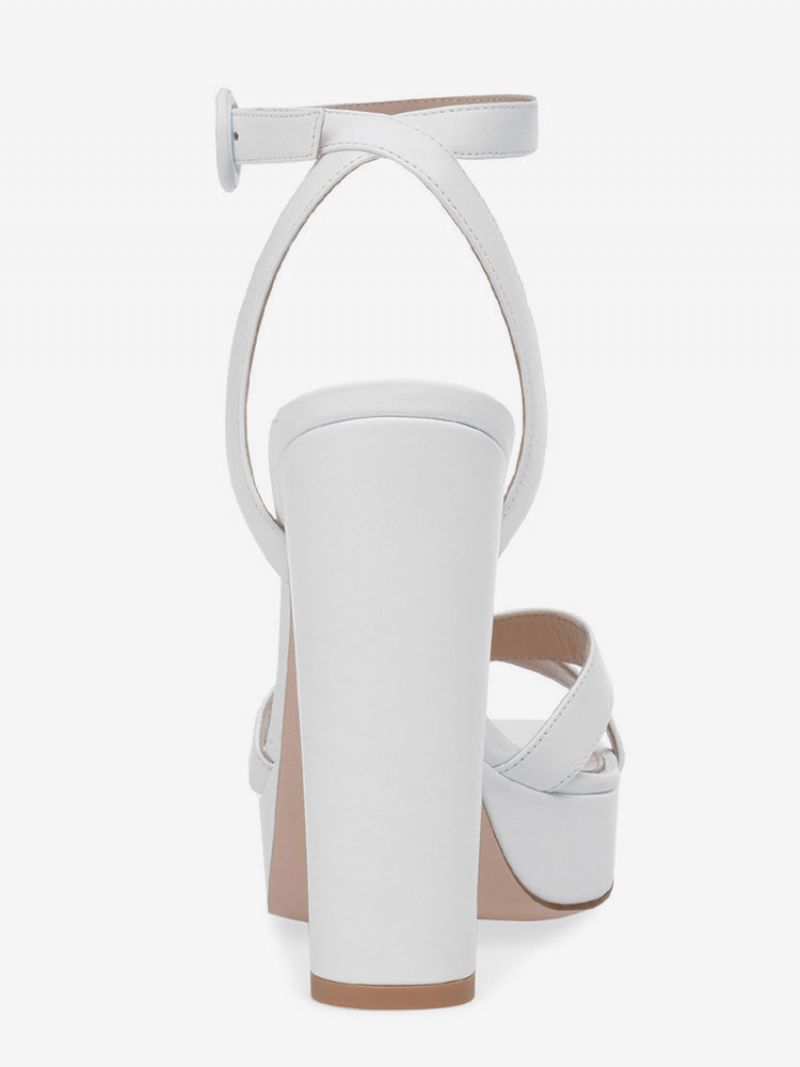 Plattform Högklackade Sandaler För Kvinnor Chunky Klackar Med Öppen Tå Slingback Block Heel - Vit