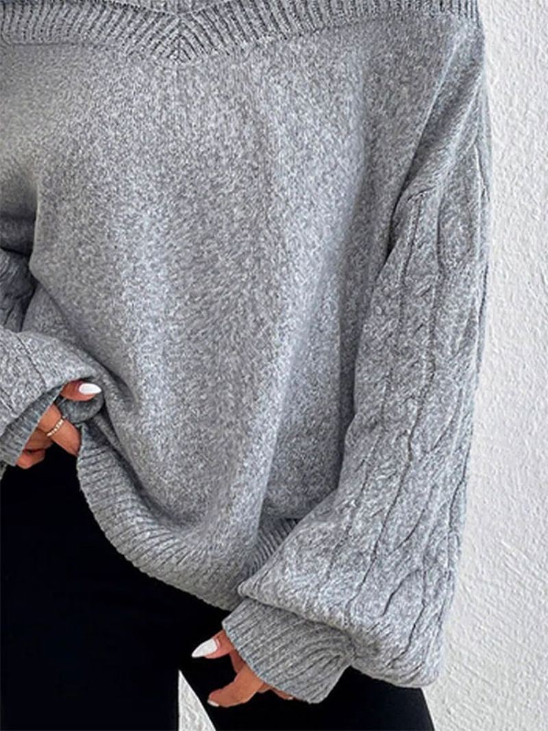 Dam Pullover Sweater Grå Hög Krage Långärmade Tröjor - Grå