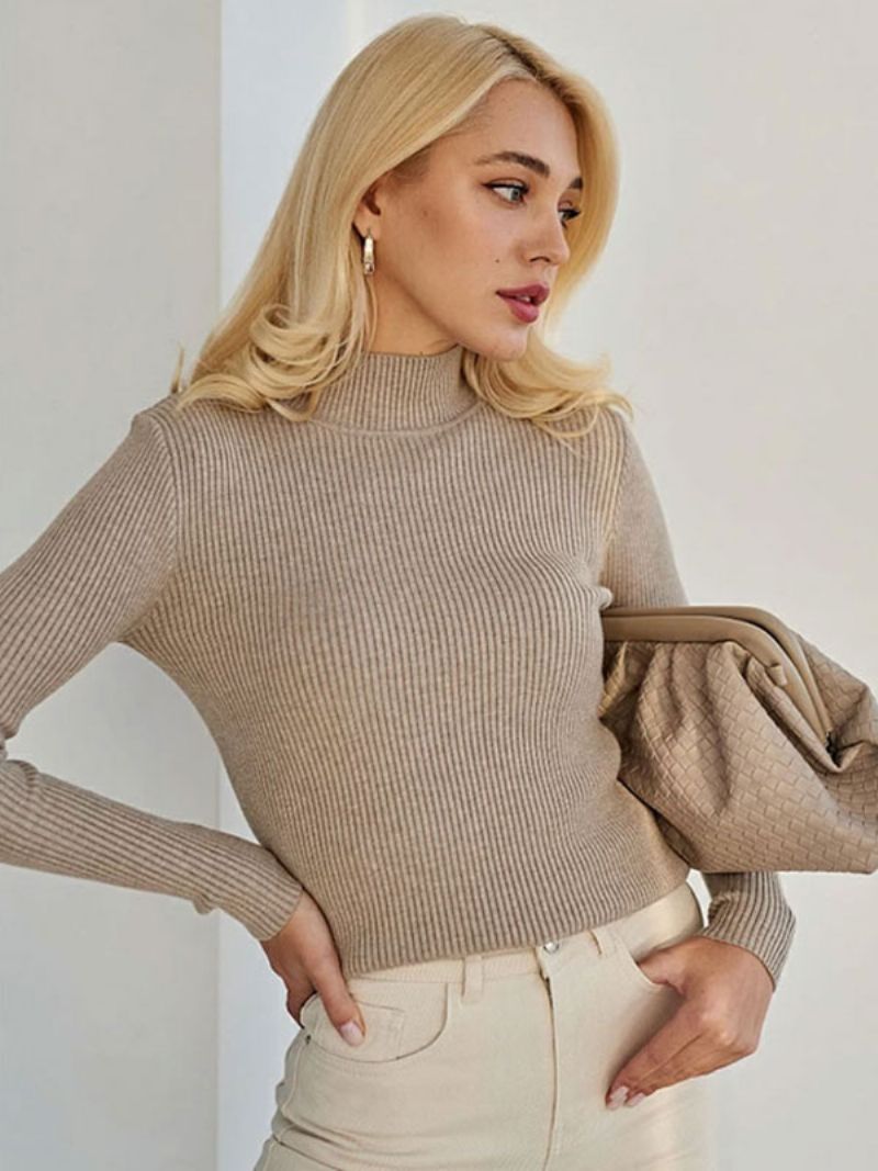 Dam Pullover Toppar Hög Krage Långärmade Tröjor - Khaki