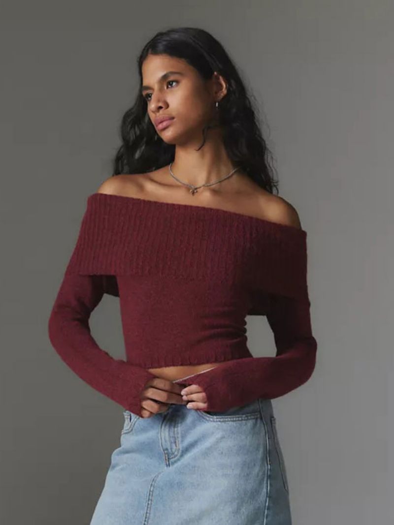 Damtröja Off Shoulder Långärmad Cropped Ribbed Top - Vröd