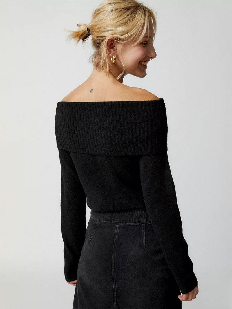 Damtröja Off Shoulder Långärmad Cropped Ribbed Top - Svart