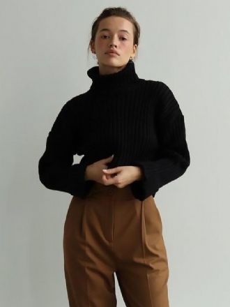 Polo Neck Tröja Drop Shoulder Enfärgade Tröjor För Kvinnor