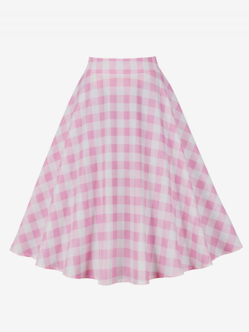 Barbie Rosa Gingham Kjol Pläd Mid-vad Lång Dam Bottoms